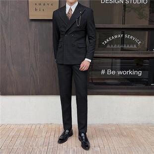Men's Suit Casual Formal Double-Breasted Slim Dress Groom Suit Wedding Three-Piece Suit