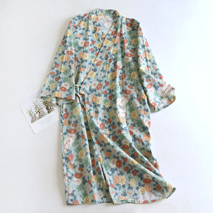 Summer New Floral Cotton Women's Thin Bathrobe Nightdress Japanese Style Lace-up Kimono Women's Pajamas