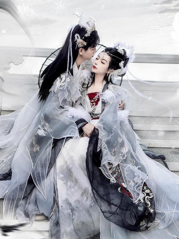 Hanxuオリジナル漢服魏晋風腰丈カップルCP【鶴鳴九宵】男女同型武侠キャットウォークモデル|undefined