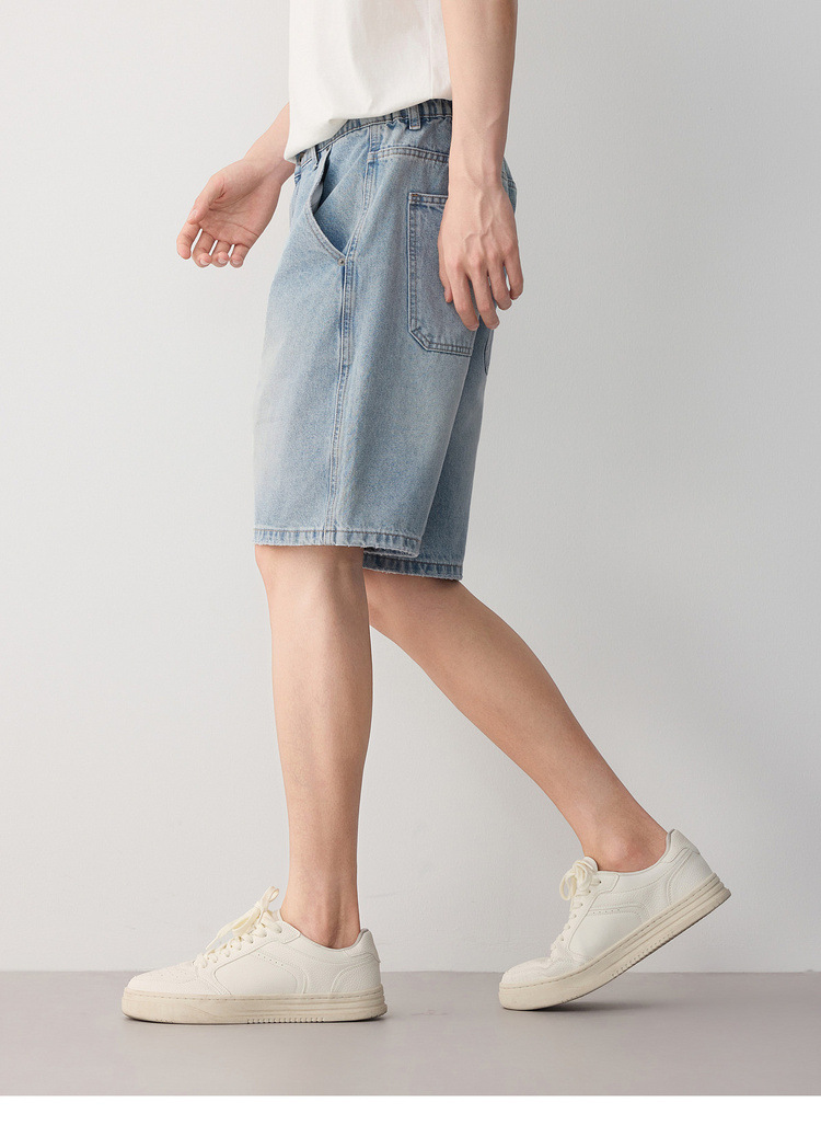 Quần short jean nam phong cách công sở thông minh, chất vải mài mòn — màu xanh nhạt chi tiết 17