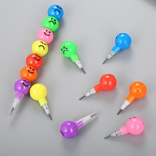 Creative Stationery Cartoon Student Candied Hawthorn 7-Color Graffiti Crayon Cute Expression Smiley Face Pencil No-Sharpening Pencil