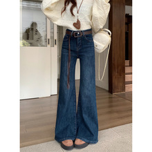 秋冬复古加绒加厚微喇阔腿牛仔裤高腰宽松显瘦直筒长裤女
