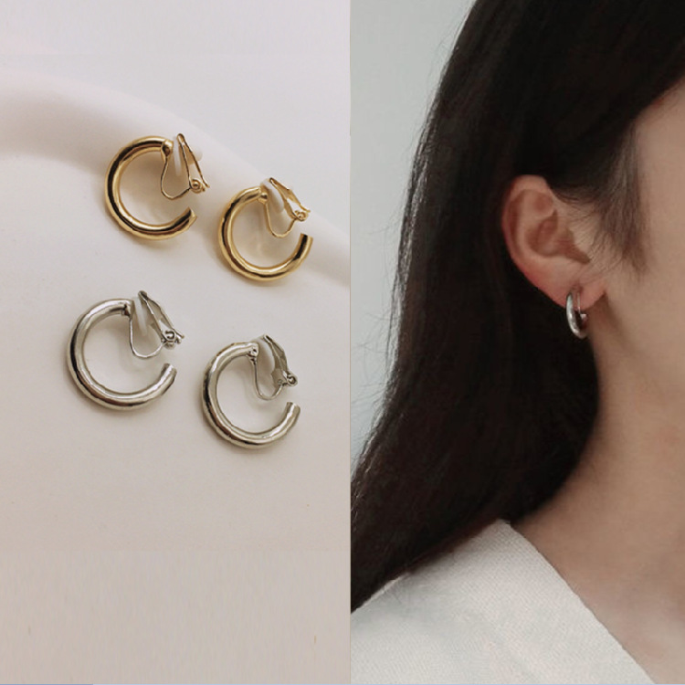 Mosquito-Coil Disc Ear Clip Earrings Retro Hong Kong Style Hoop Earrings French Simple Cold Style High-End Non-Pierced Earrings