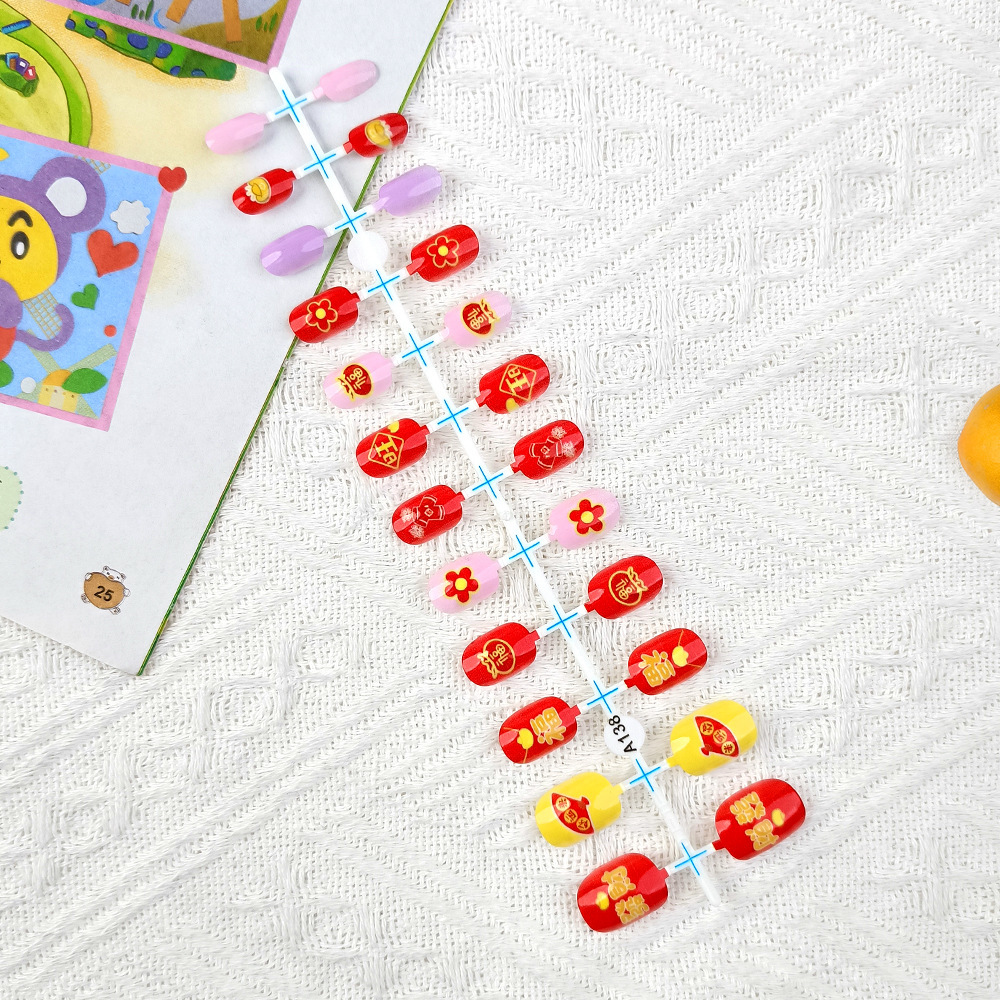 Nuevo estilo nacional infantil de Año Nuevo vestir una serie de uñas de 24 piezas de dibujo de uñas de niños grandes uñas falsas image 8