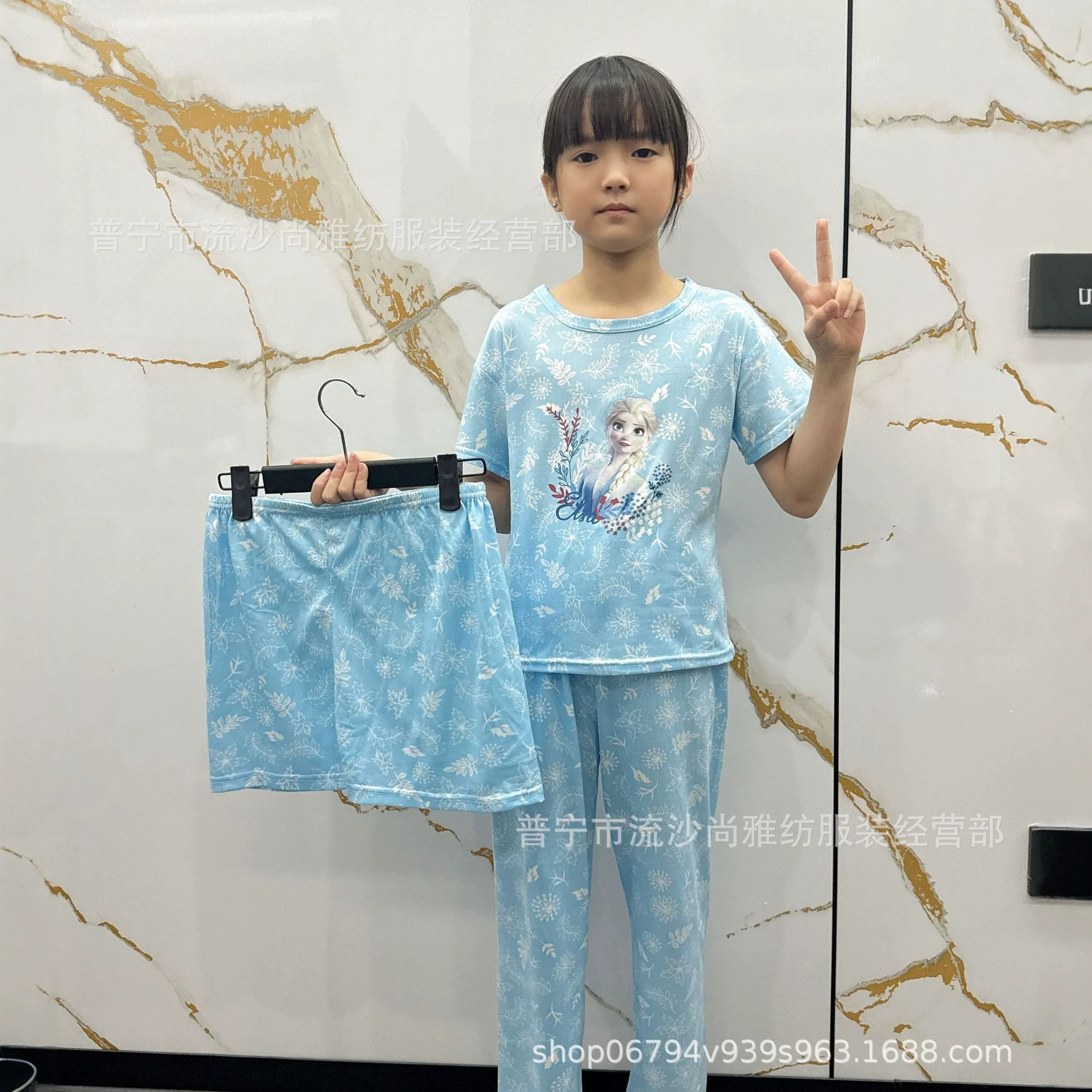 2026新款三件夏季卡通短袖短裤长裤套装睡衣可爱儿童家居服可外穿