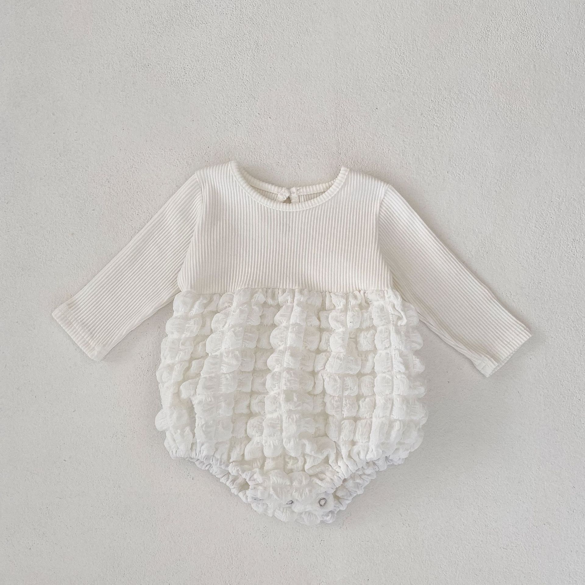 Tuta Ha Yi a maniche lunghe in garza a bolle per bambina autunno 2024, tuta da gattonare + set di 2 cappelli in regalo_voghion.com