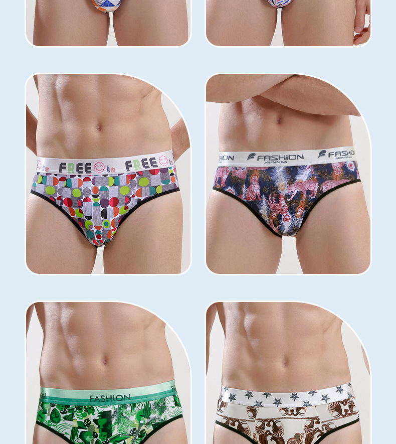 Men's Ice Silk Briefs Breathable Leopard Cartoon Printed Underwear_voghion.com