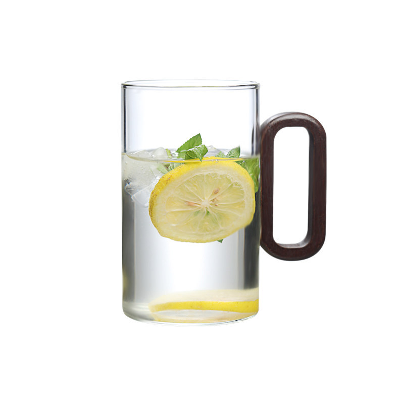 Taza de Té con Mango de Madera, Vidrio de Borosilicato, Resistente al Calor, Antiquemaduras, para Oficina y Hogar