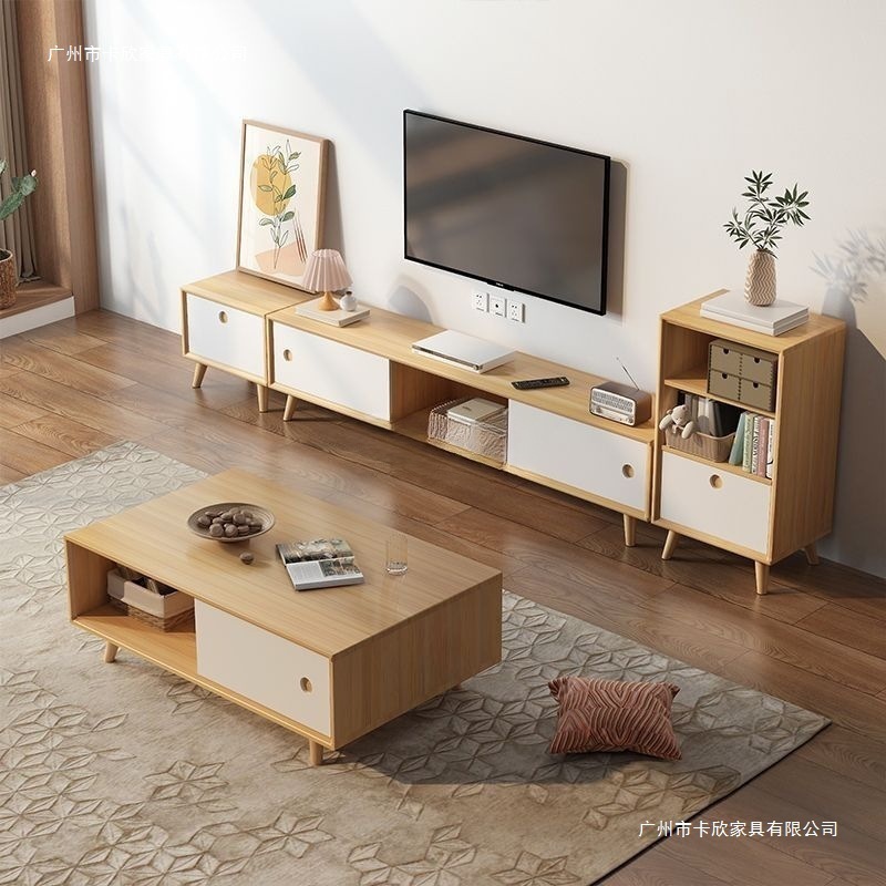 無垢材コーヒーテーブルキャビネットテレビキャビネットリビングルームホームモダンシンプルフロアキャビネット新しいコーヒーテーブルテレビキャビネット組み合わせ小さなアパート|undefined