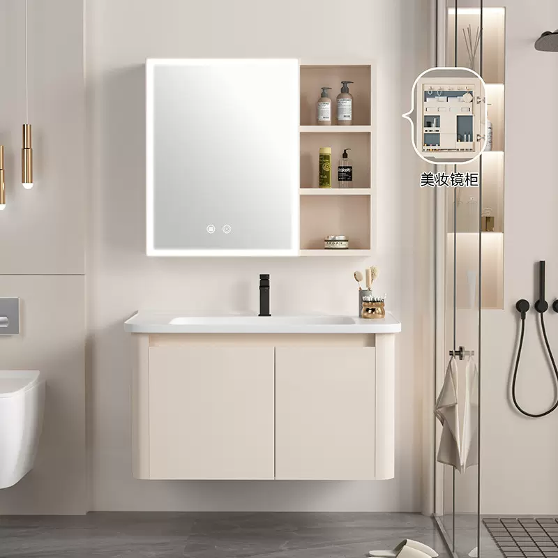 加厚蜂窝圆弧太空铝浴室柜卫生间洗脸盆组合一体陶瓷洗手池洗漱台