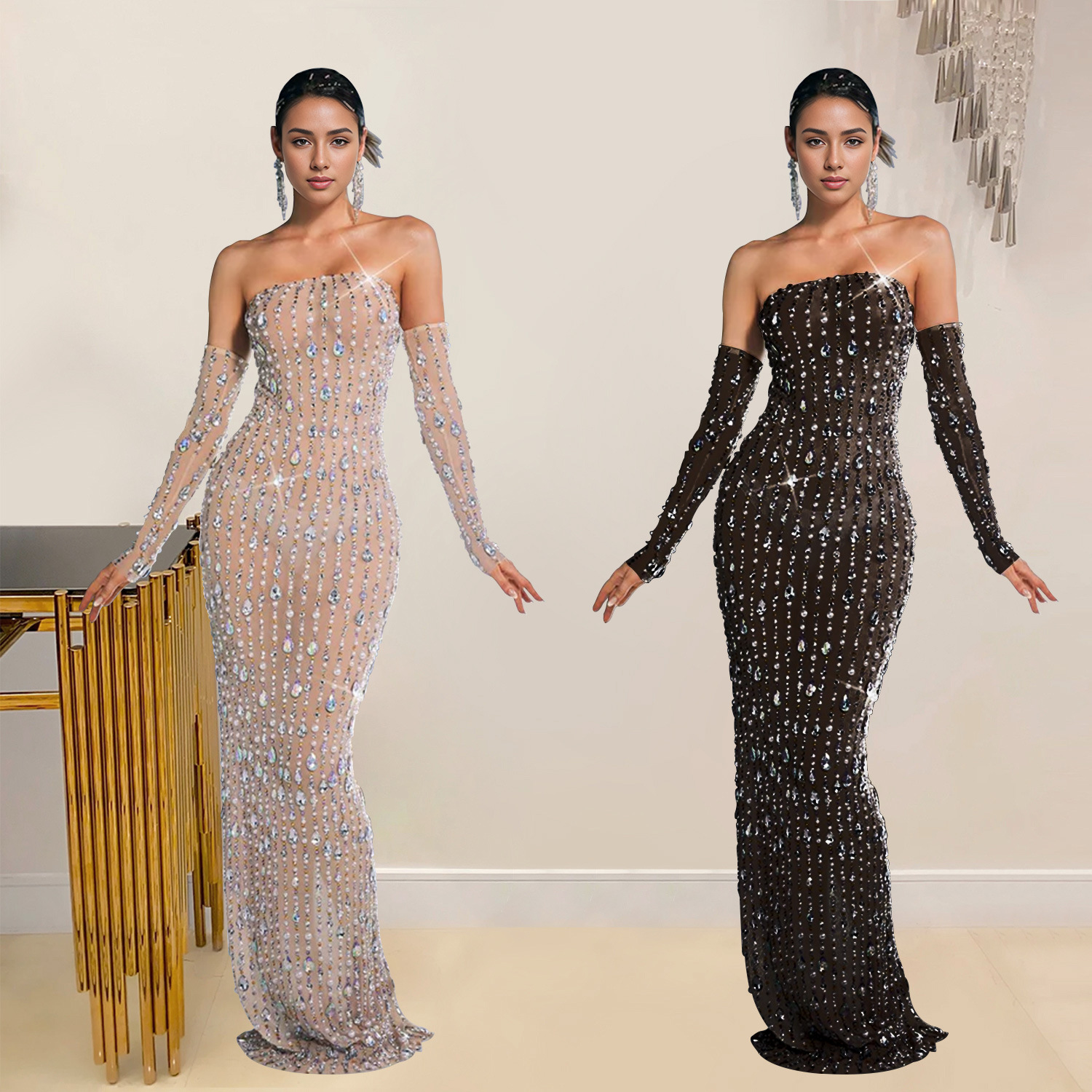 C7021 AliExpress transfronterizo Amazon estación independiente de moda europea y americana ropa de mujer de diamante caliente vestido vestido vestido largo