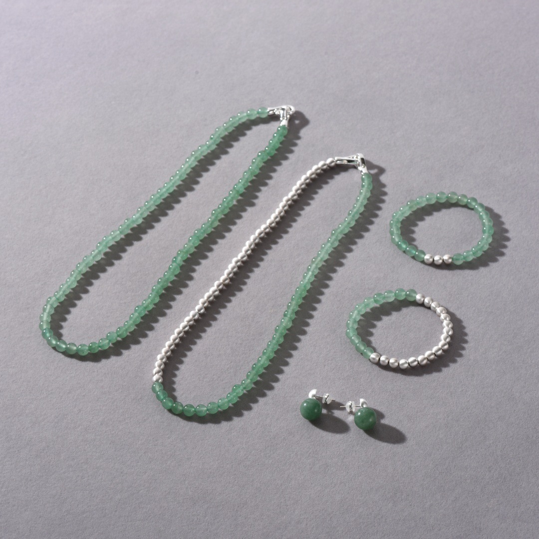 Light Luxury Natural Green Aventurine Color Matching Beaded Bracelet Necklace Niche Design Dopamine S925 Silver Needle Earrings for Women