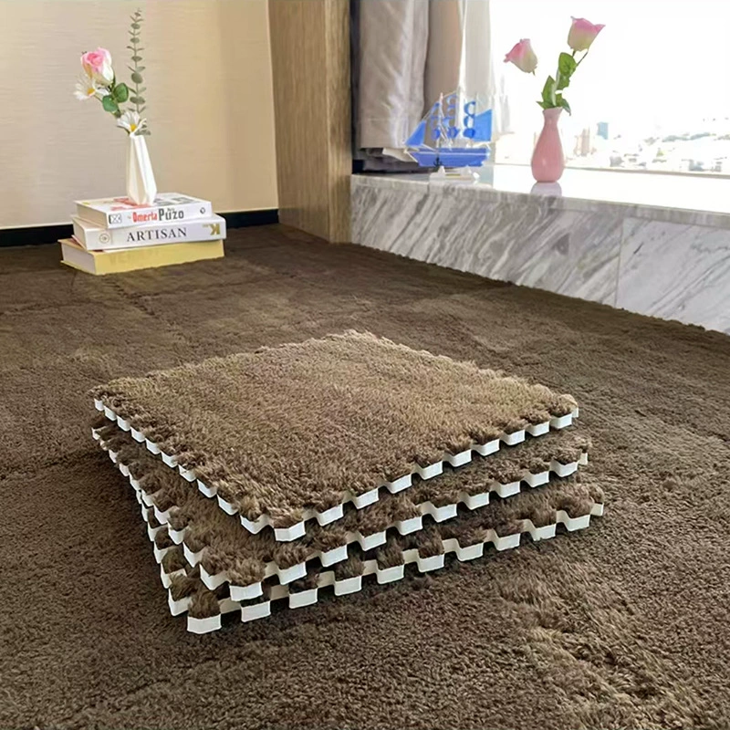 Plush Puzzle Carpet Tile, 30×30 cm, Soft Shag Surface, Interlocking Foam Mat