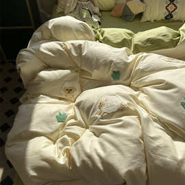 ins刺绣小羊床上四件套全棉纯棉卡通1.5m米被套床单三件套少女心