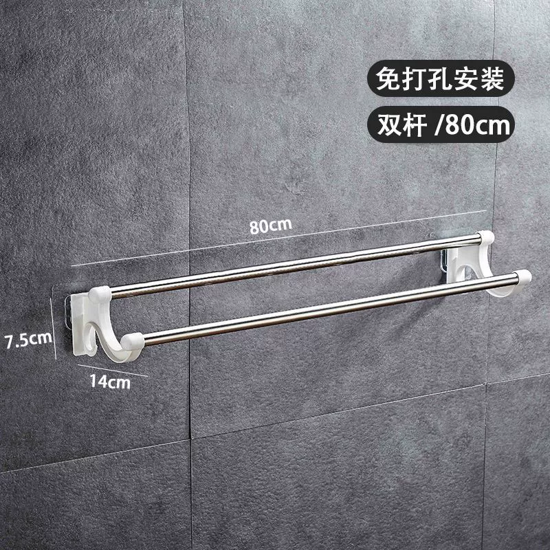 Stainless steel multi-purpose towel rack with hooks, no drilling, various sizes, durable design