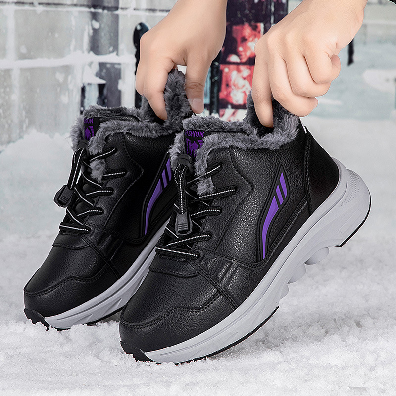 Nuevos zapatos de invierno de alta altura para mujeres con terciopelo calentador zapatos de madre impermeables antideslizantes zapatos de algodón de mediana edad ensanchados zapatos de caminar