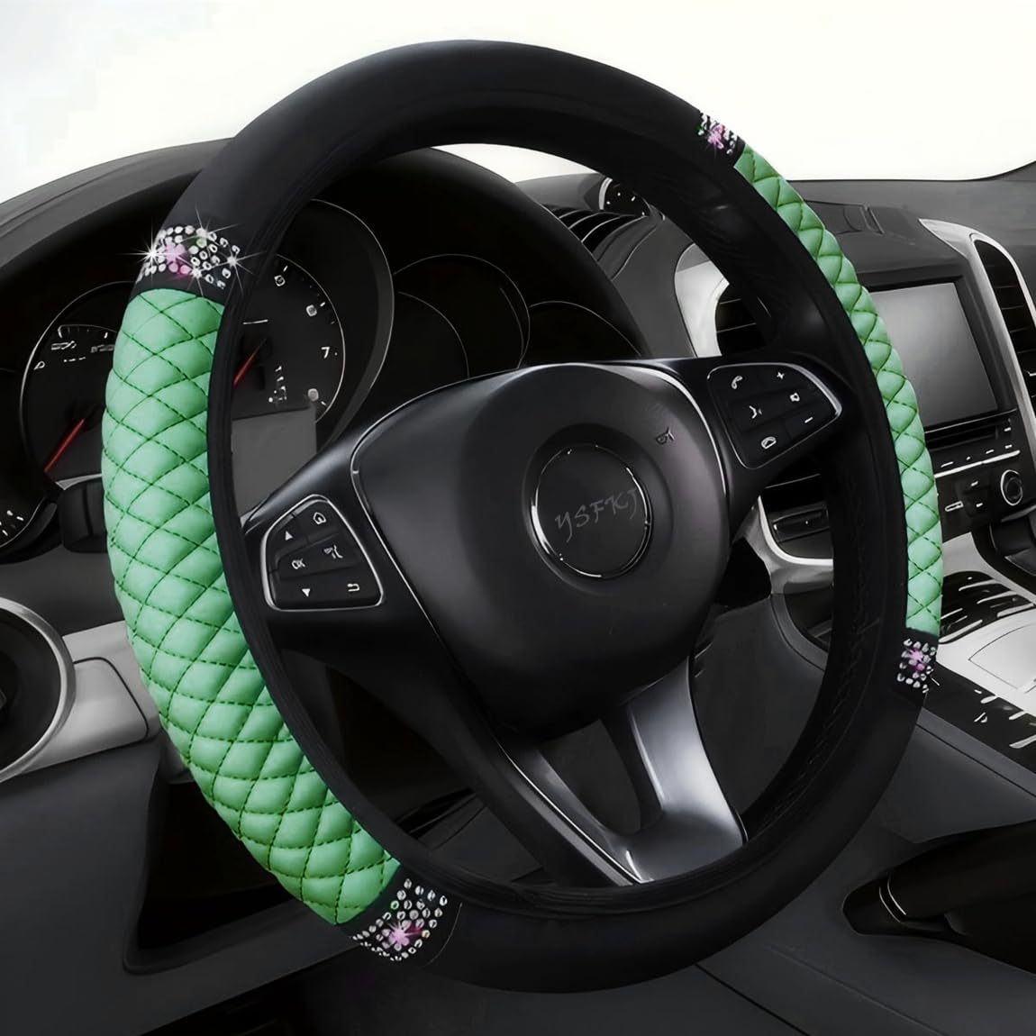 Factory Direct Sales Cross-Border Colorful Rhinestone Car Steering Wheel Cover, Leather Three-Dimensional Interior Handle Cover Without Inner Ring