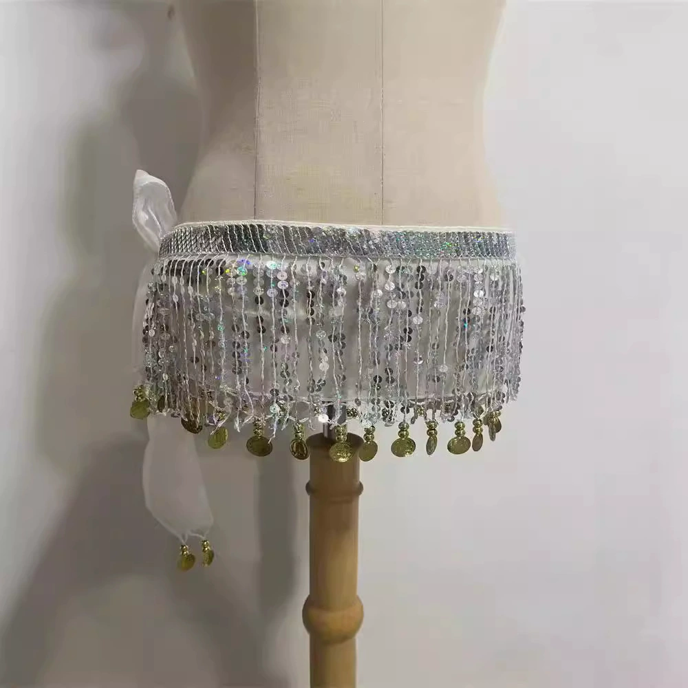 Пояс для танца живота на Хэллоуин с пайетками и бахромой, бисерный пояс с монетками, индийский танцевальный пояс, цепь на талию, этнический стиль для танцовщиц