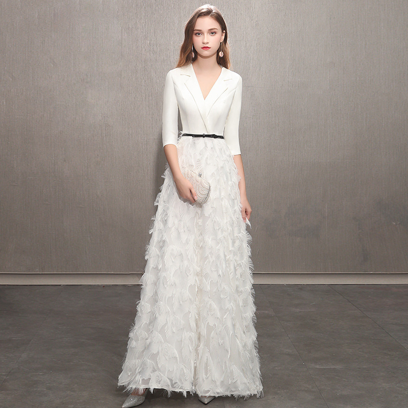 White Light Luxury Niche French-Style Evening Dress for Women, 2026 New Model, Elegant Banquet Host Dress for Annual Meetings White Light Luxury Niche French-Style Evening Dress for Women, 2026 New Model, Elegant Banquet Host Dress for Annual Meetings