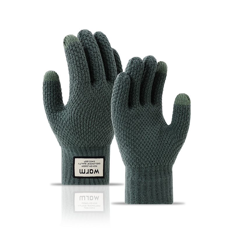 Gloves winter warm student Korean version of simple men's and women's fleece thickened cycling five fingers can touch screen cold cotton gloves_maomaolike.com