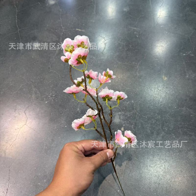 跨境仿真花小枝樱花小桃花家居清新装饰摆件婚庆插花摆件绢布假花|undefined
