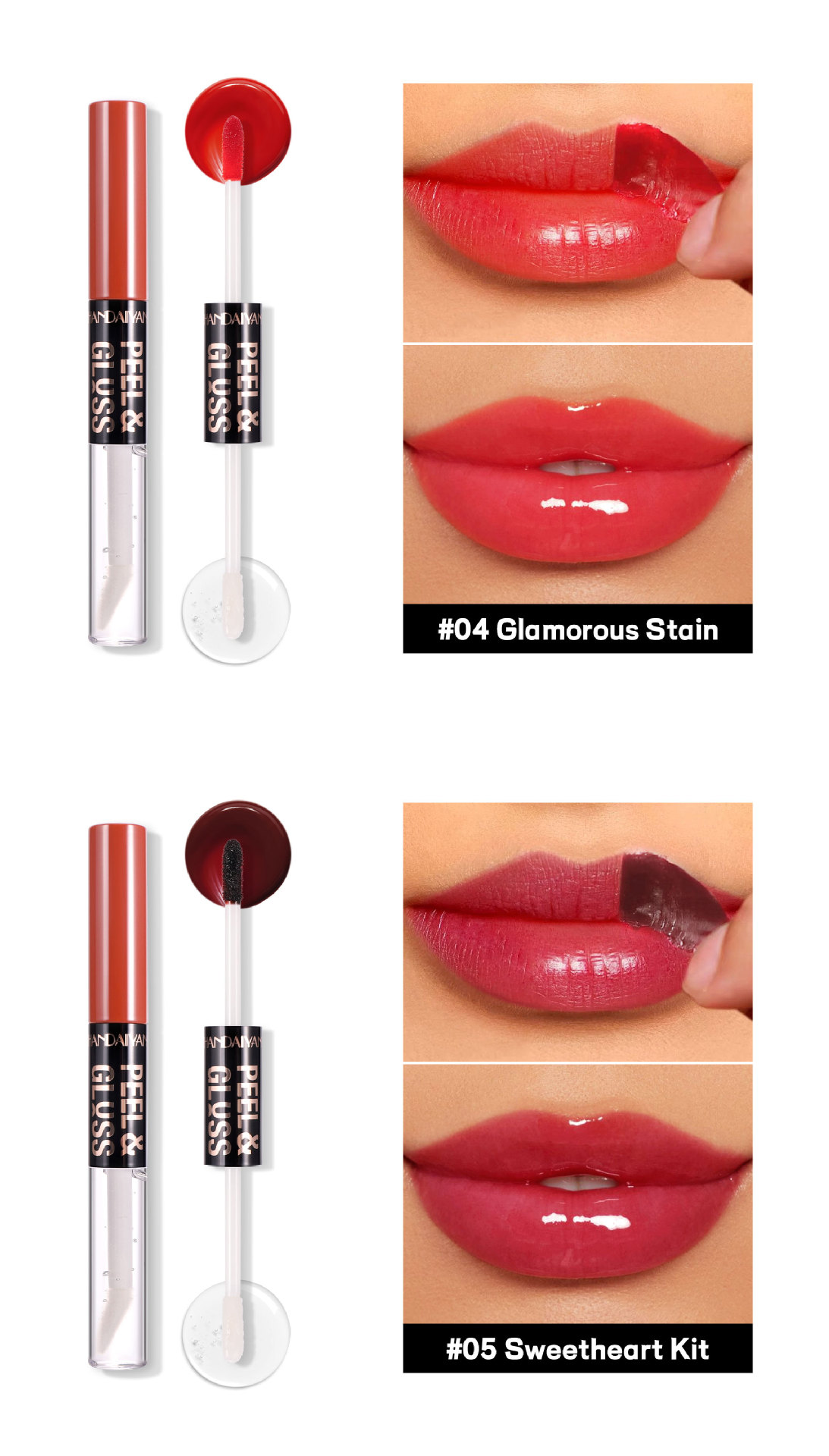 Cross-border tear-off lip gloss matte Waterproof HANDAIYAN Moisturizing and hydrating, easy to color and repair double-head tear-off lip gloss undefined