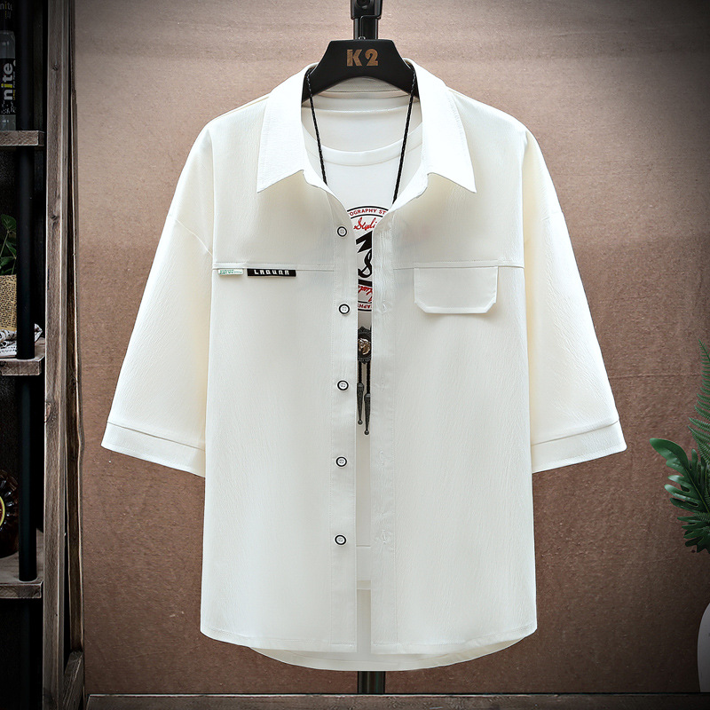 Ice Silk Short-sleeved Shirt Men's Summer Three-quarter Sleeve Workwear Inch Shirt Men's Jacket Youth Three-quarter Sleeve Shirt