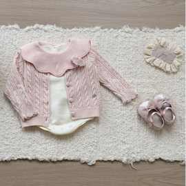 婴幼儿春秋套装2025新款女宝宝精致花边领针主包屁衣哈衣外套开衫