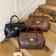 小众女士极简手提包高级感锁扣商务通勤包洋气牛皮纹植鞣皮公文包