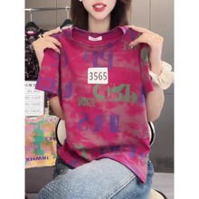 夏季新款小众短袖圆领t恤女上衣修身休闲印花设计感短袖小衫A3922