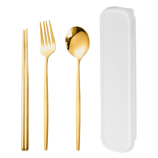 Stainless Steel Portable Tableware Logo Outdoor Gift Spoon, Fork and Chopsticks Three-Piece Set Student Office Worker Tableware Set