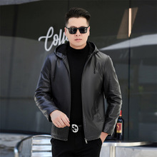 海宁真皮皮衣男高档连帽头层绵羊皮夹克2024秋冬加绒加厚休闲外套