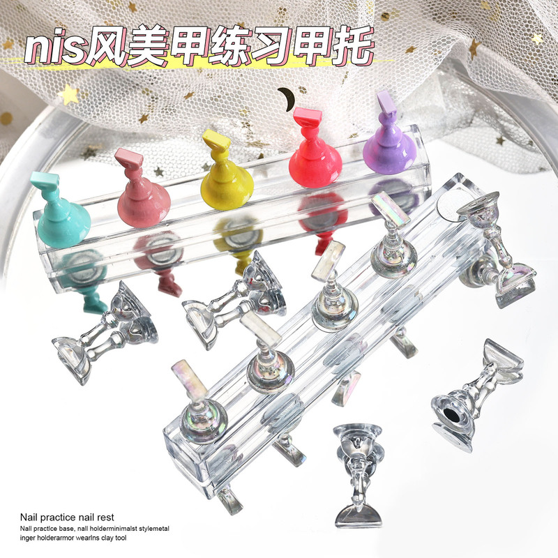 New Japanese-style Electroplated Nail Art Chess Piece Plate Holders Nail Drag Piece Holders Display Long Acrylic Base Exercise Rack