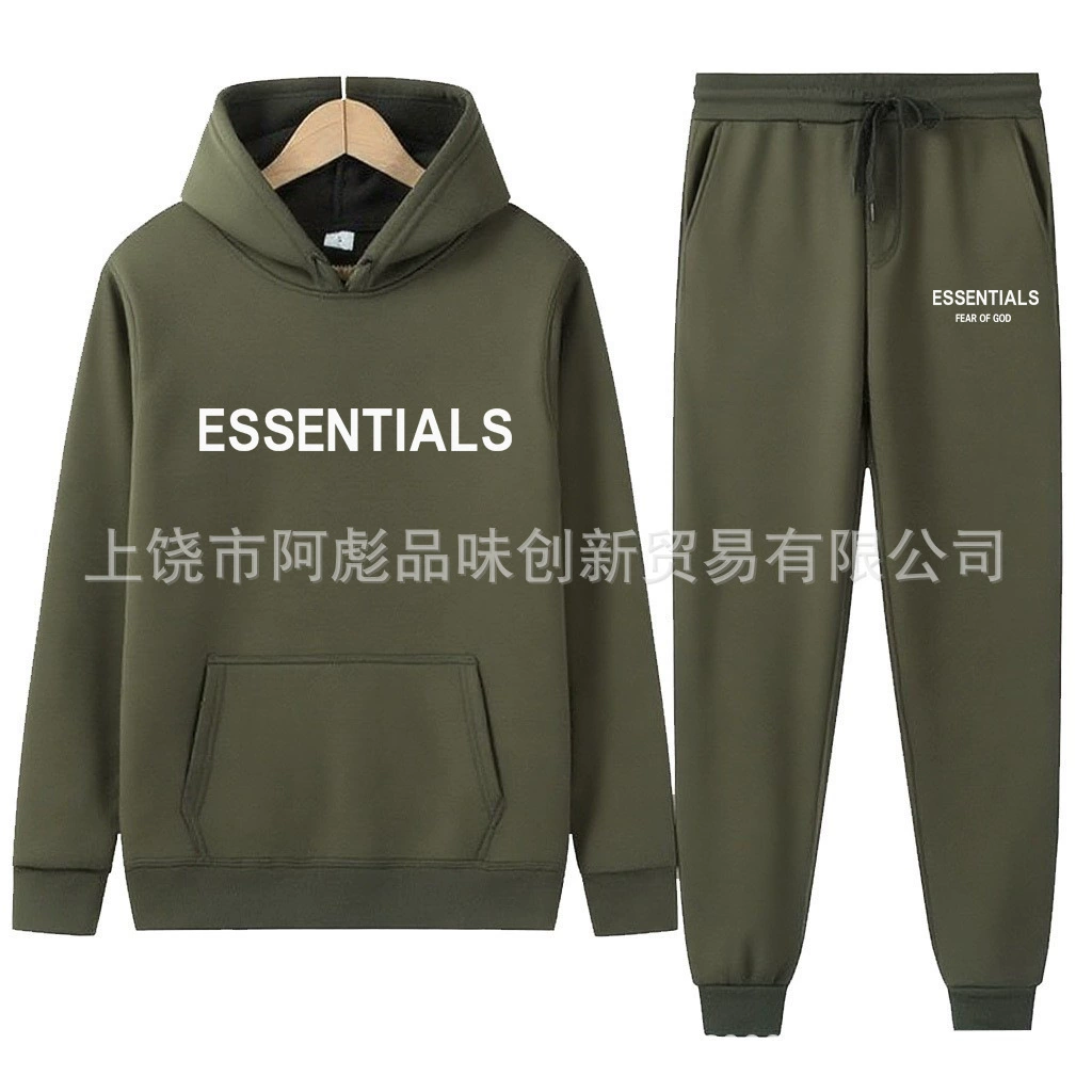Свитшот-комплект (Fear of God ESSENTIALS) унисекс с двойной линией и бархатной худи & джоггеры, размеры S–XXXL