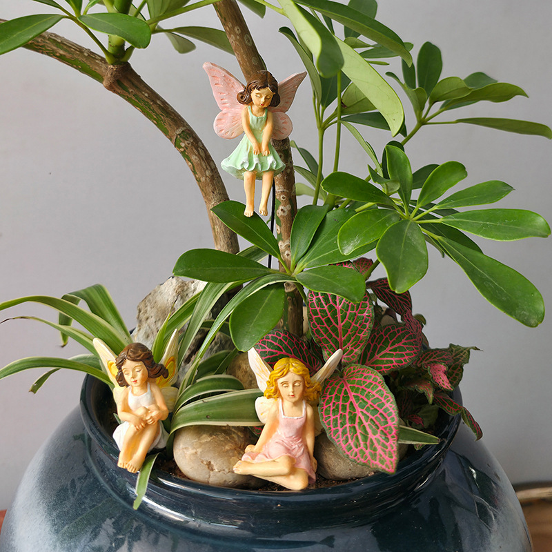  Popular Resin Flower Fairy Ornaments Creative Outdoor Garden Fairy Flower Basin Micro Landscape Decorations