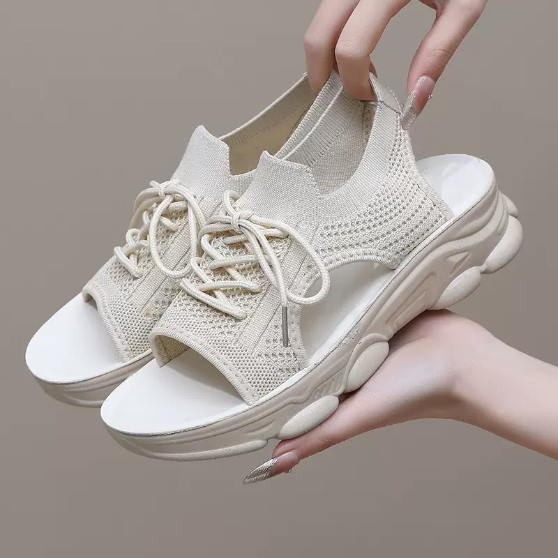 鞋子女软底凉鞋夏季新款休闲运动平底厚底布面厚底懒人鞋女士凉鞋