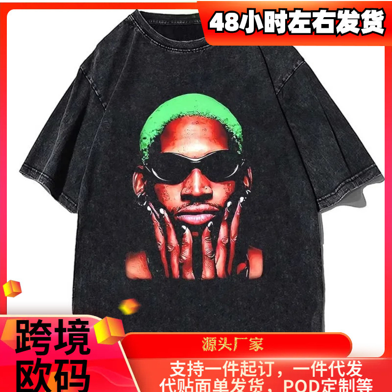 2025 New Hip Hop Streetwear Unisex Dennis Rodman T-Shirt Rapper Printed Cotton