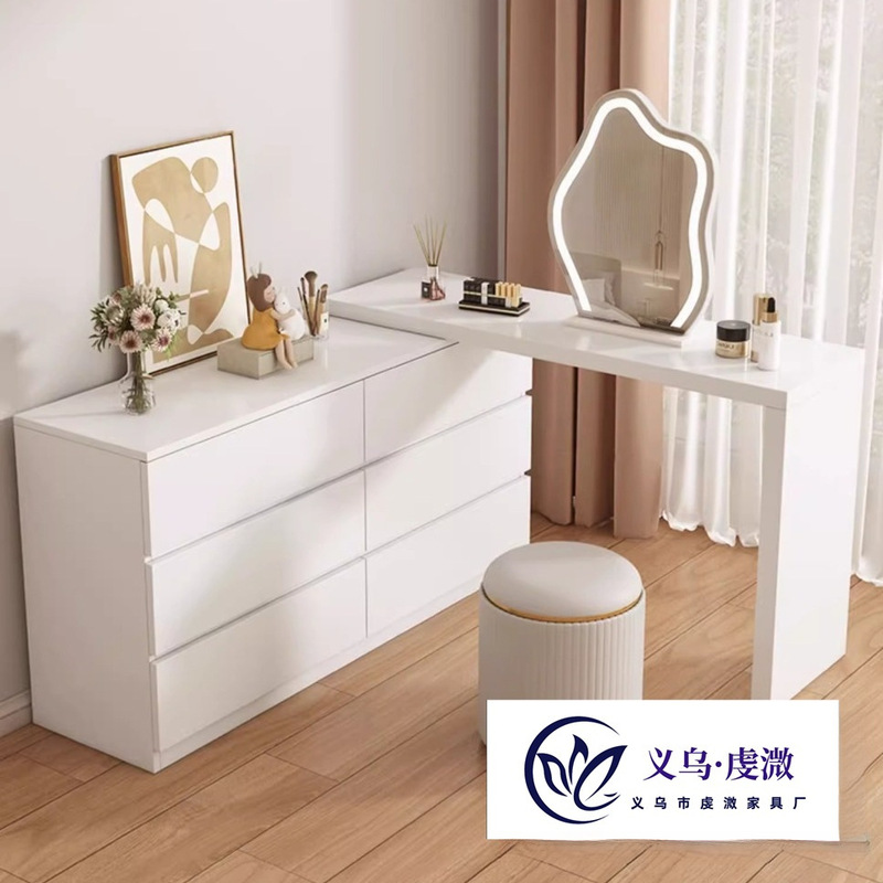 Dressing Table and Cupboard Integrated Home Bedroom Modern Simple Small Apartment Retractable Cream Style Dressing Table Storage Cabinet