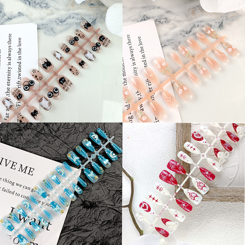 Fábrica de uñas de diamantes cortas y largas venta directa de uñas personalizadas prefabricadas 30 piezas de código de desgaste de uñas