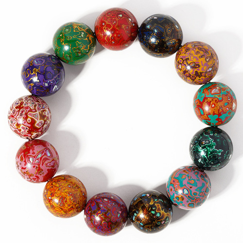 Large Lacquer Pearl Multicolored Pearl Bracelet Single Beads 1.8cm Inlaid Mother-of-Pearl Bodhi Beads Chinese Style Clothing Accessories Antique Collectibles