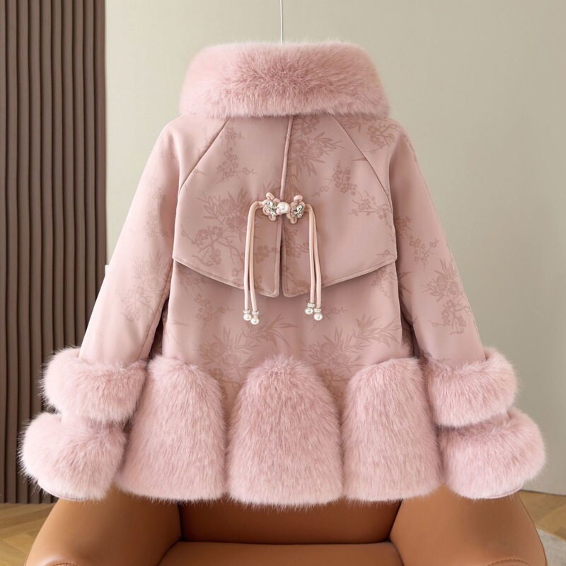 2025 Winter New High-End Leather Jacket for Women, Short Style, Haining Fur Integrated Fox Fur Collar down Jacket