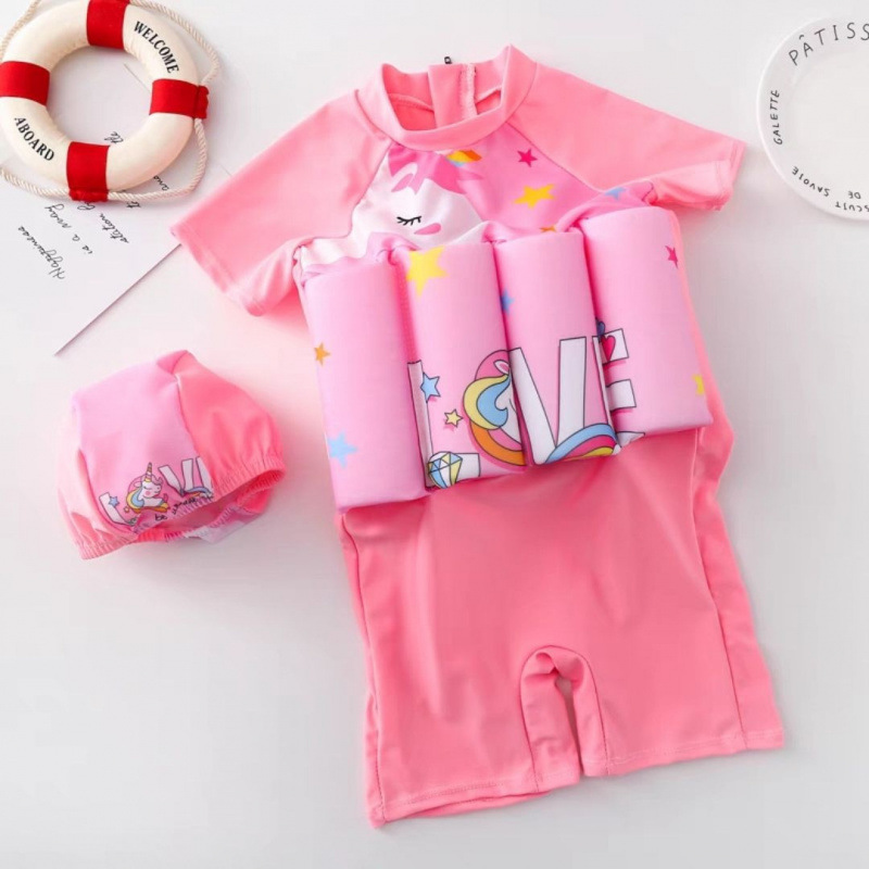 핑크 포니 부력 원피스 수영복 [동일한 수영모 포함]