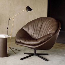 意式极简真皮沙发椅半圆设计客厅旋转羽绒头层牛皮设计师休闲单椅