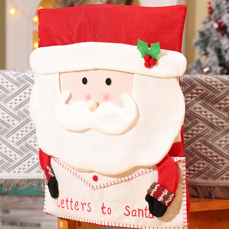 Nouvelles décorations de table et de chaise de Noël Père Noël Bonhomme de neige Poupée stéréo Housse de chaise Robe de maison_voghion.com
