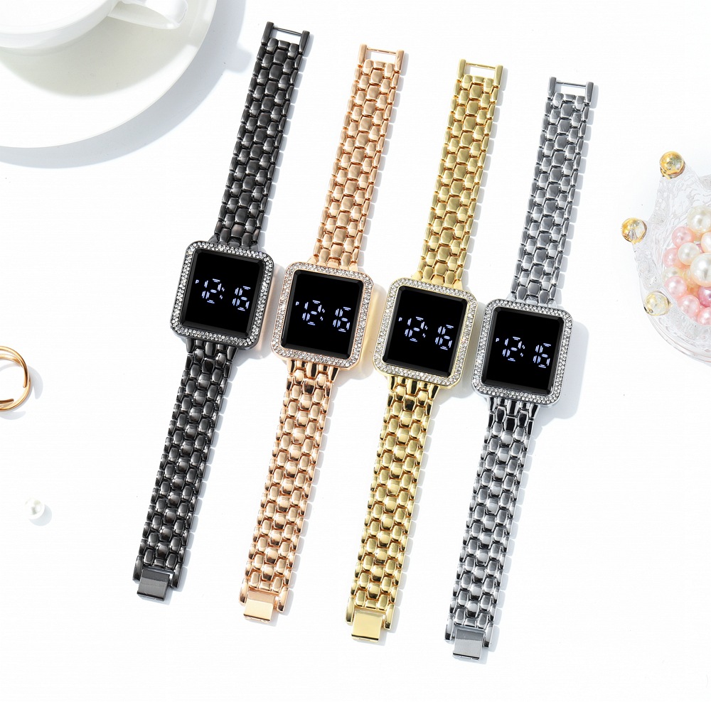 Neues trendiges LED-Display mit Touchscreen, vielseitige elektronische Damenuhr, luxuriöse Diamanteinlage, Ihre Uhr_voghion.com