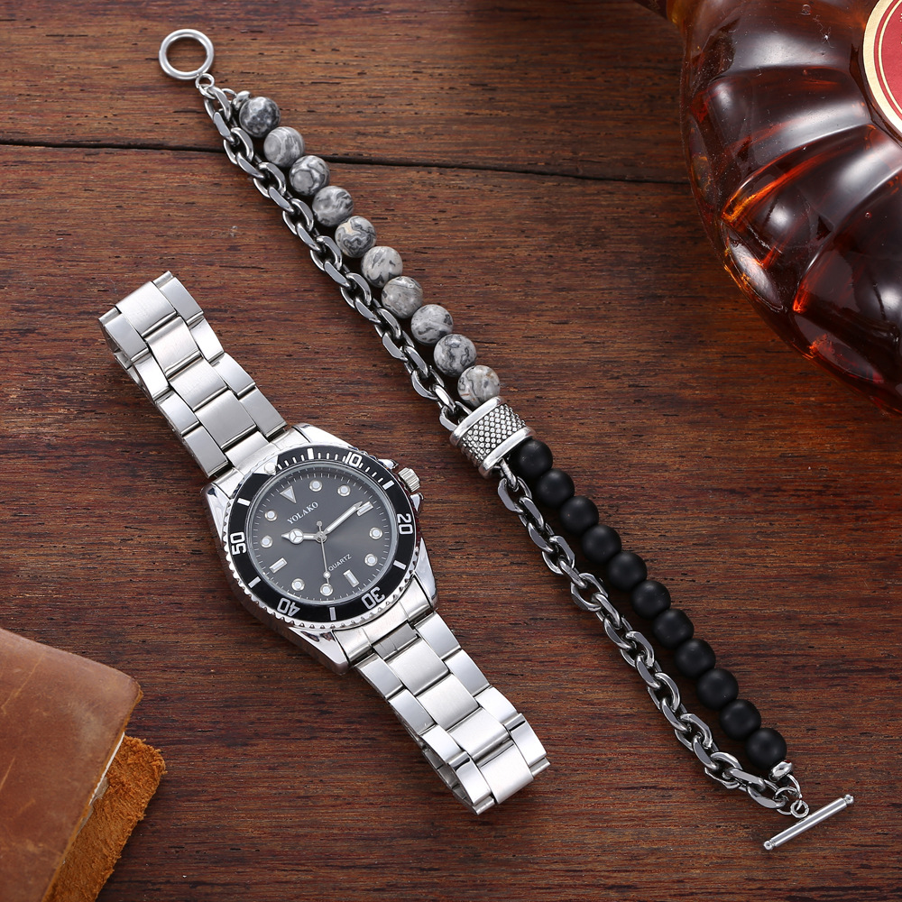 Nouveau calendrier d'affaires et de loisirs Water Ghost montre à Quartz pour hommes en acier + Bracelet combiné (2 pièces/ensemble)_voghion.com