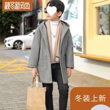 男童呢子大衣新款男孩冬天加棉加厚毛呢外套中大童韩版男童洋气潮