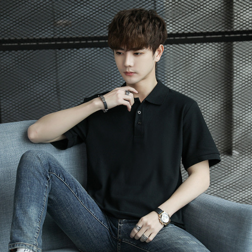 Summer Men's Solid Color POLO Shirt Casual Stand Collar Short Sleeve T-Shirt Japanese Literary Shirt Business Enterprise Advertisement Shirt
