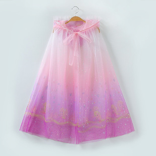 Girls Pink Purple Anna Princess Mesh Cloak Ice and Snow Hooded Birthday Watch Performance Dress-Up Summer Sunscreen Aisha Cape