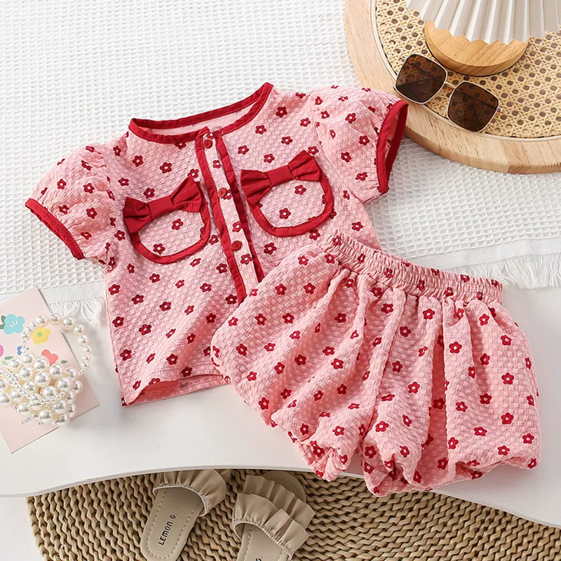 Летняя футболка, набор для девушек, стиль Chanel, с коротким рукавом, для 3–8 лет, детская одежда
